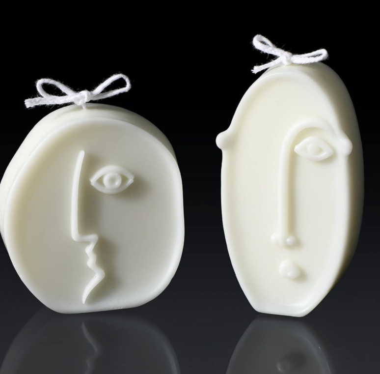 Pair of Minimalist Art Scented Candles with Abstract Relief Face Design