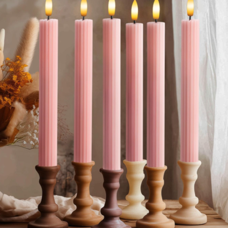 Set of 6 Pink Vertical-Striped Taper Candles